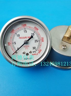 YE-60Z,60MM背式0-30KPA膜盒微压表,微压压力表,表壳不锈钢