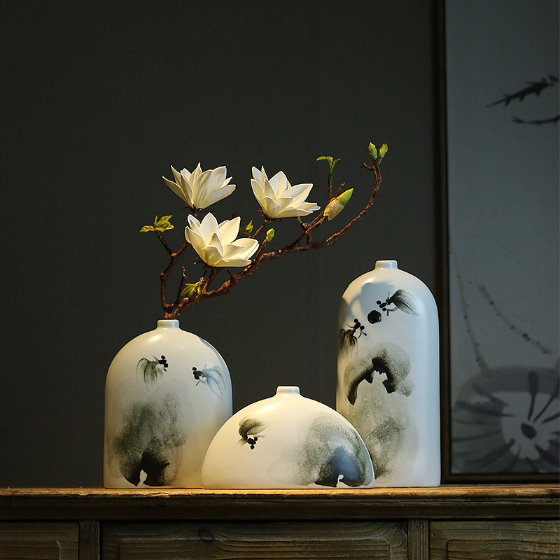 景德镇陶瓷手绘扁花瓶客厅家居装饰品干燥花插中式电视酒柜玄关摆,农用物资,苗木固定器/支撑器,淘宝优惠券,粉丝福利购,淘宝优惠卷