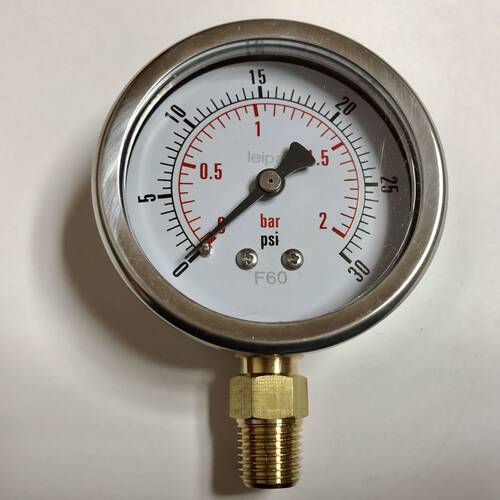 不锈钢外壳铜螺纹压力表 YTN-63-I 压力0-2bar 30psi 铜螺纹ZG1/4