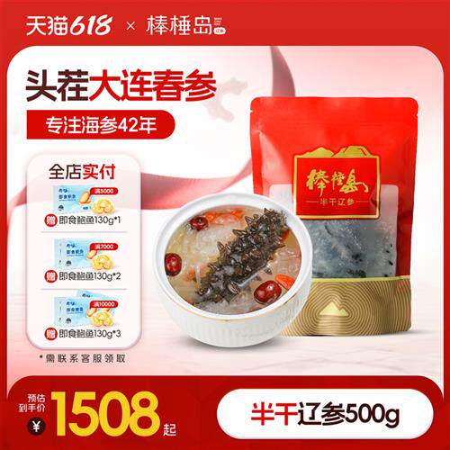 棒棰岛海参半干500g大连海参辽参盐渍拉缸盐非即食非干货送礼