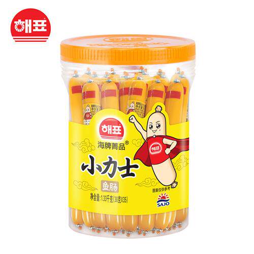 海牌小力士鱼肠原味38g*35 桶装海牌菁品宝宝鳕鱼肠进口儿童零食