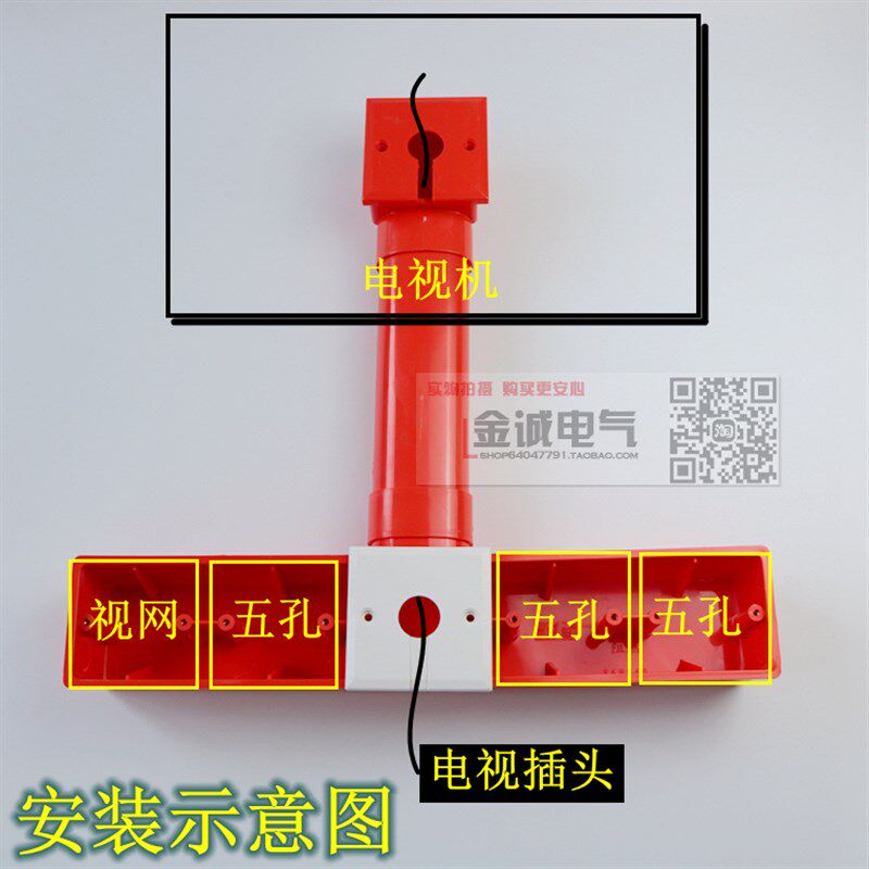 86电视背景墙暗盒套装 五联体扁管电视网线插座接线电视柜长底盒