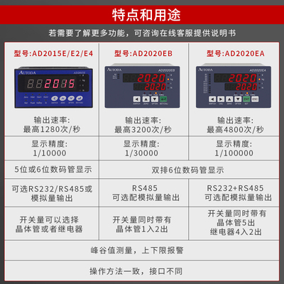 欧路达AD2015E称重显示控制器仪表峰值测力传感器两路继电器输出