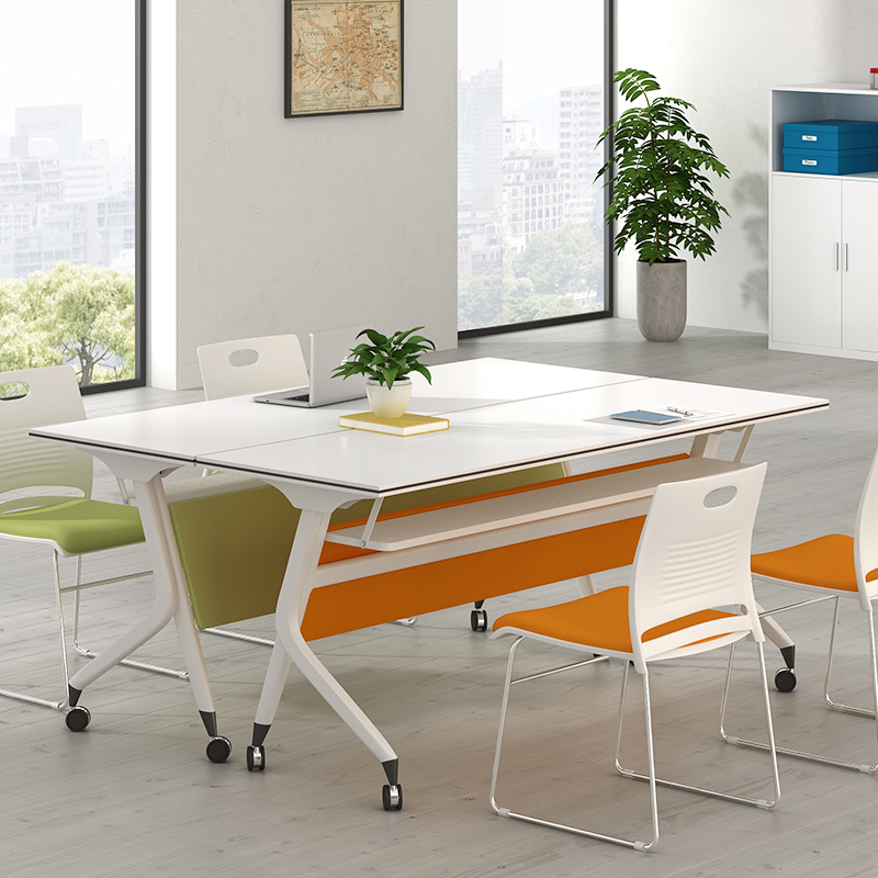 会议桌办公洽谈桌带轮可移动翻板桌员工培训台长条桌培训桌办公桌