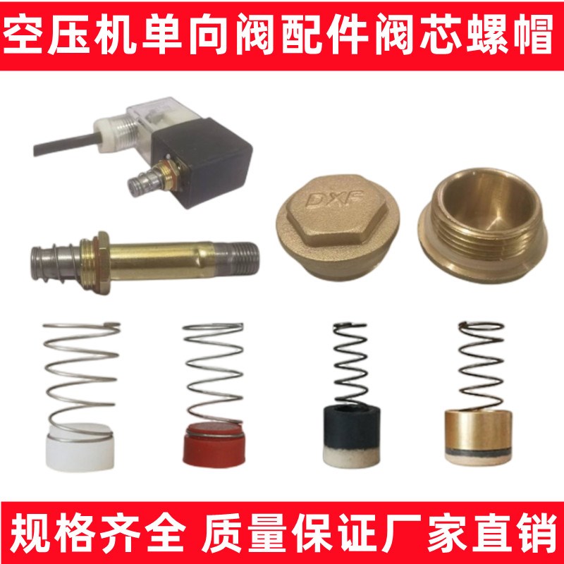 空压机单向阀阀芯气泵止回阀配件螺帽堵头杆芯弹簧硅胶阀芯铜阀芯