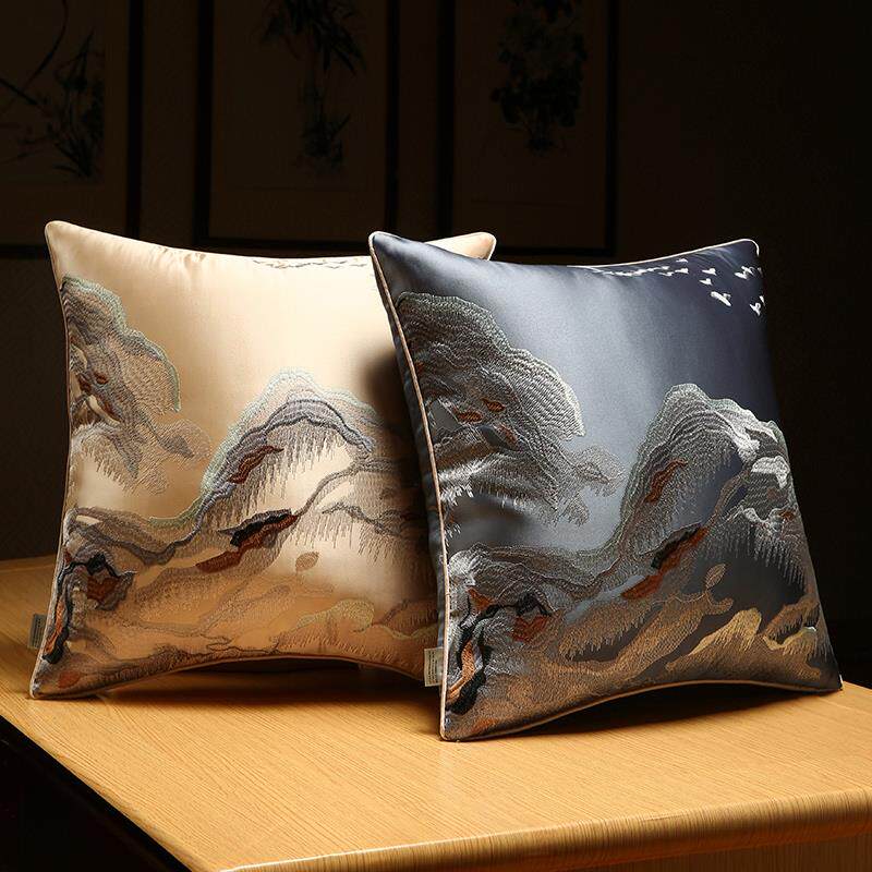 新中式抱枕实木沙发靠枕客厅办公室座椅腰枕靠背垫床上靠垫套含芯