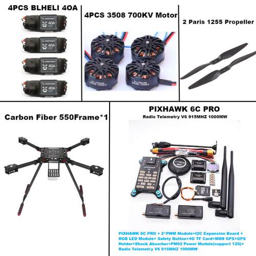 博立方碳纤维550六架四轴飞行器PIXHAWK 6C M8N 915MHZ 1000MW V6