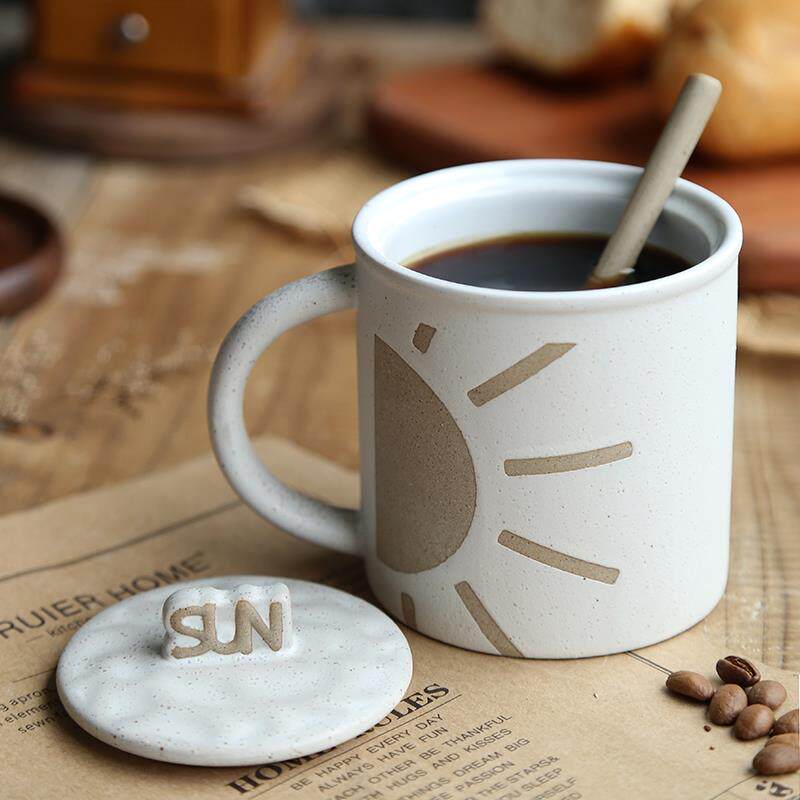 太阳月亮情侣款马克杯带盖子带勺子对杯一对水杯家用陶瓷杯子