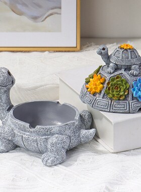 跨境新款逗人喜爱的母子乌龟烟灰缸树脂家庭办公室庭院装饰