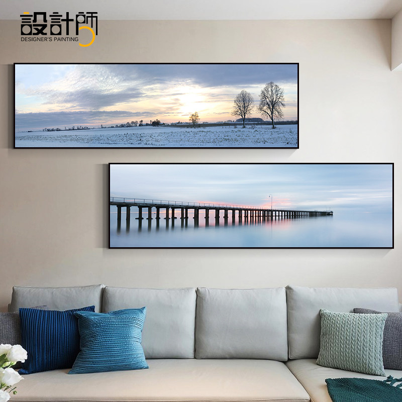 现代简约卧室床头背m景墙装饰画房间墙面挂画风景海景壁画横幅单