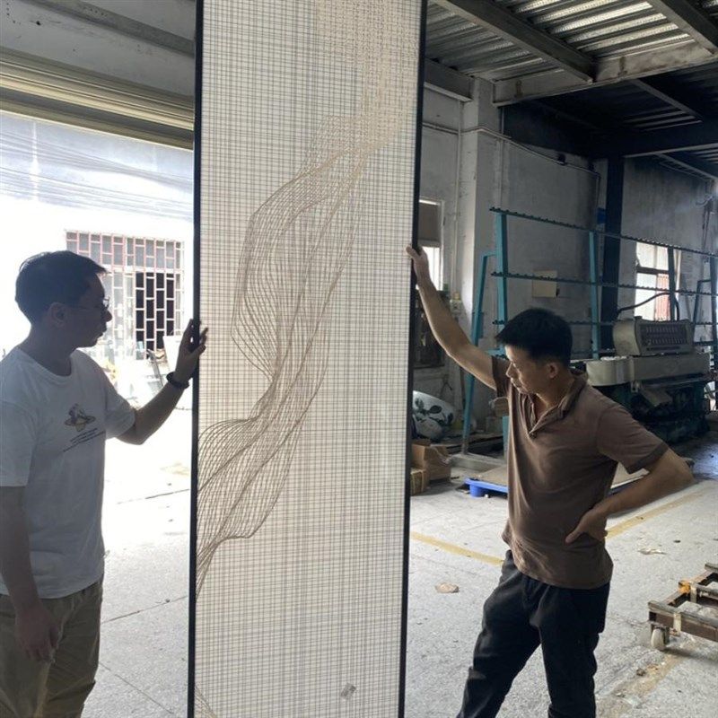 夹丝玻璃艺l术玻璃门入户玄光屏风隔断