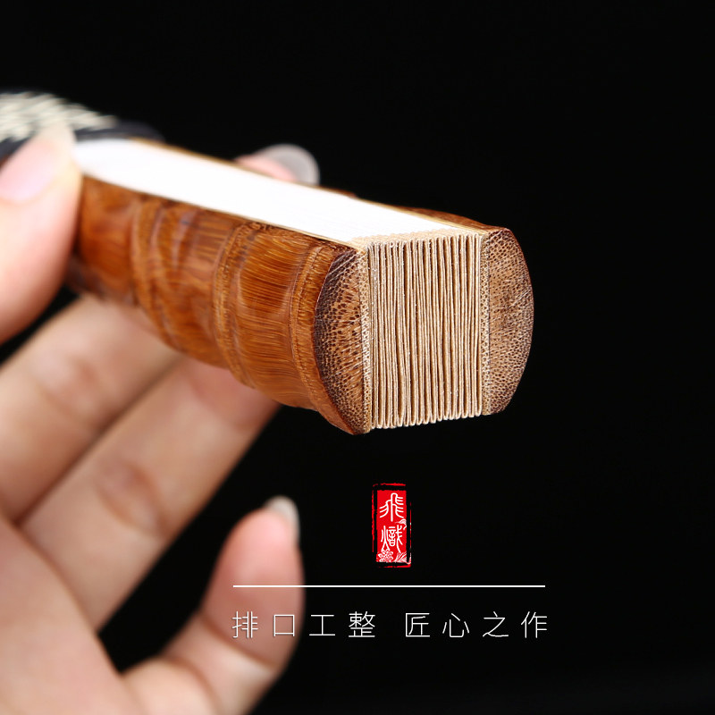 飞炽手工95寸老料精磨罗汉竹节扇佛肚竹折扇苏工T真金扇面文玩扇