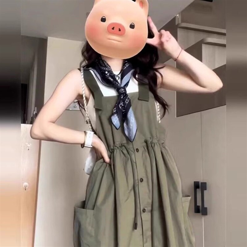 美式工装背带连衣裙女2025夏季新款小个子设计感日系复古小众长裙