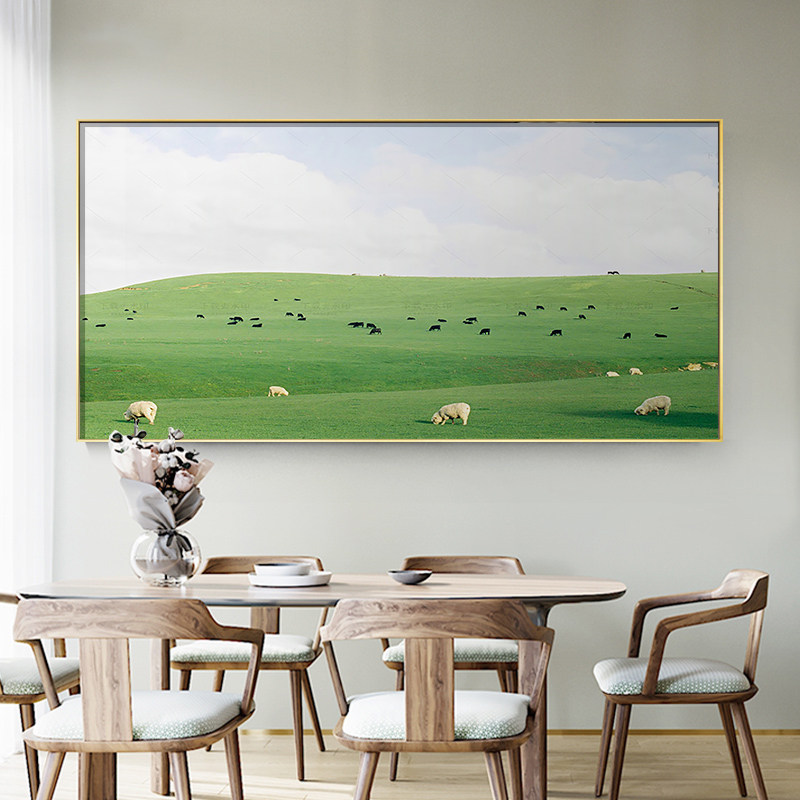 窗外草原客厅大横幅装饰画办公室床头卧室现代S简约帆船风景挂画