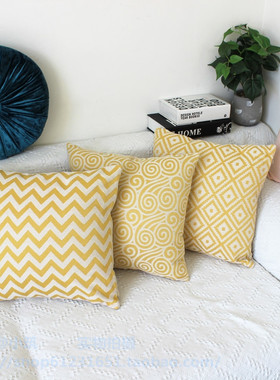 涤棉中式田园民宿机织立体提花几何沙发F腰枕靠垫/靠枕/抱枕套45c