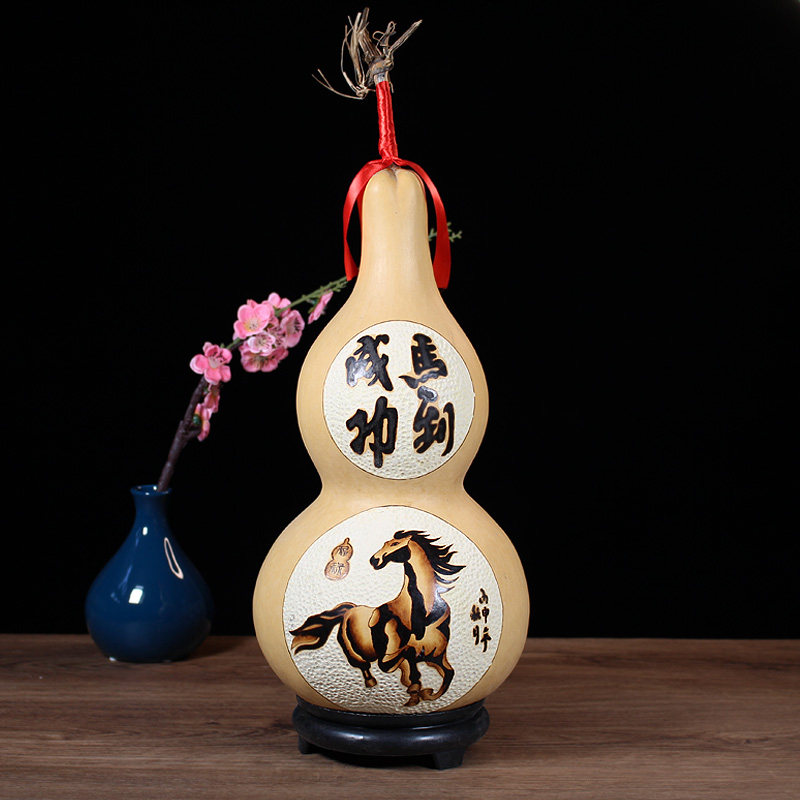 天然葫芦雕刻烙画工艺礼品摆饰家居装饰摆件马到成功福禄客厅玄关