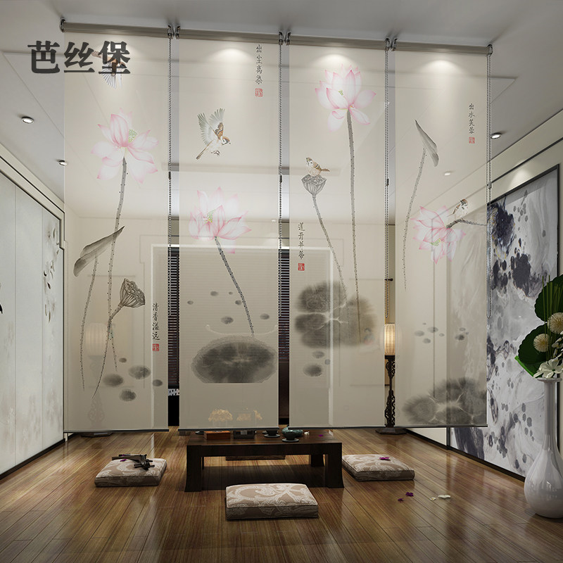 帘子屏风帘客厅玄关卧室办公软隔C断窗帘卷帘升降拉式定制挂式布