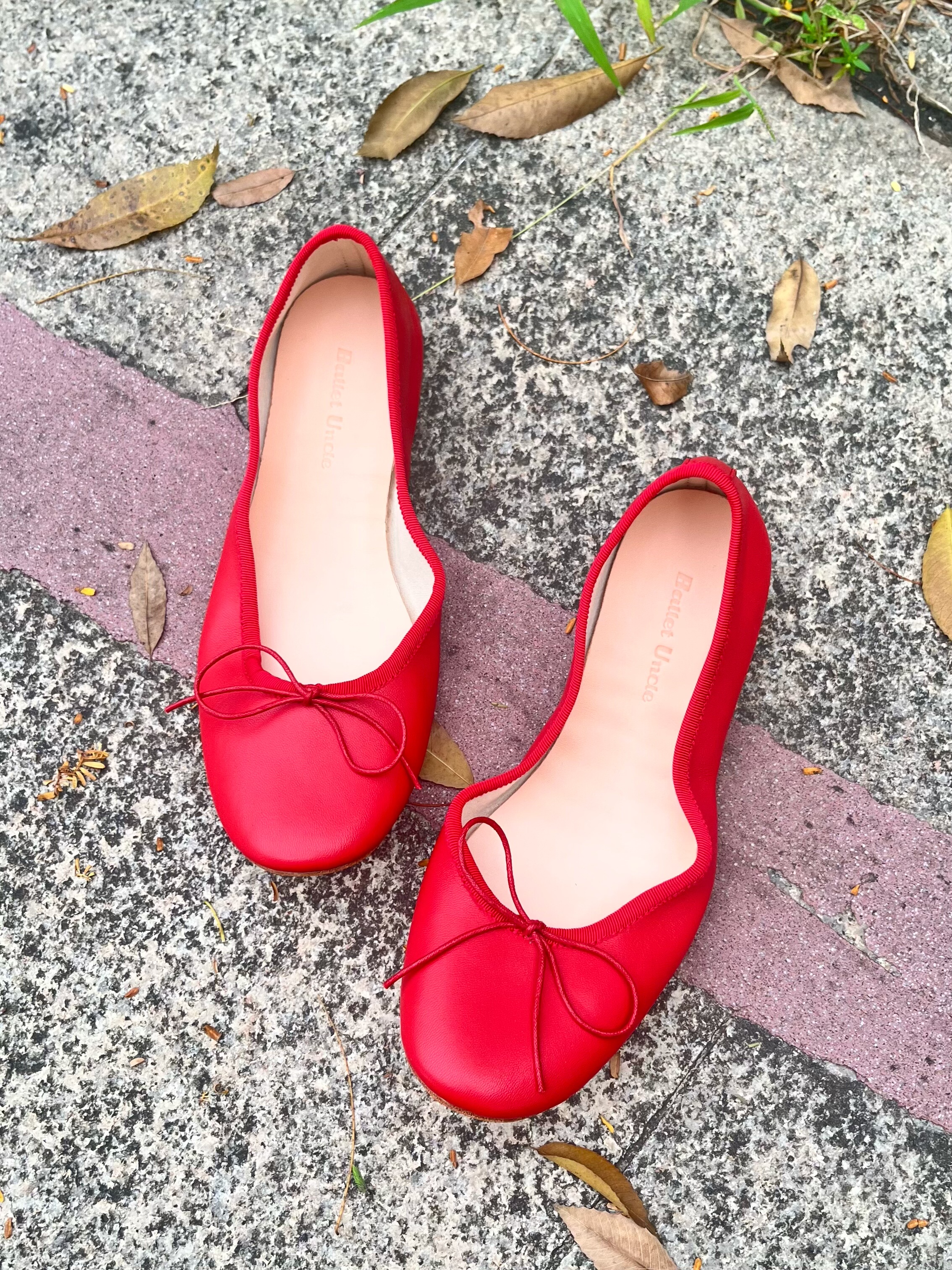 意大利固特异缝制羊皮平底芭蕾舞鞋单鞋浅口轻便女蝴蝶结