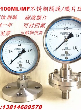 YTP100ML MF 不锈钢隔膜压力表 法兰压力表 膜片DN25 DN50 四氟