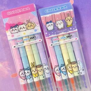 现货韩国代购日本chiikawa吉伊卡哇限定新款双头萤光笔套装彩色