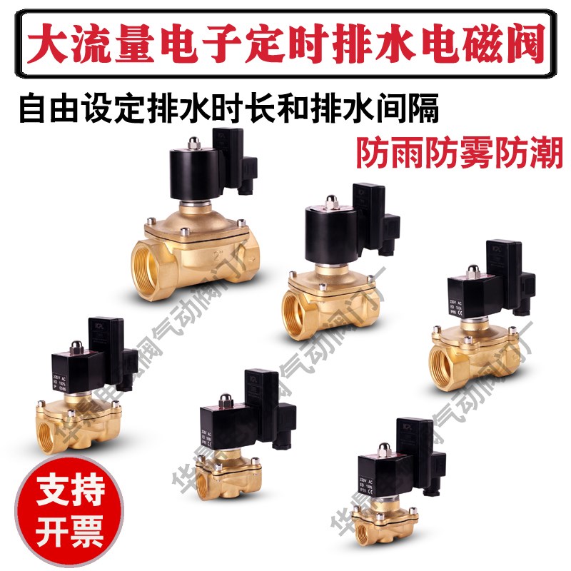 大流量电子定时排水阀 全铜常闭电磁开关阀220v24v4分 6分 1寸2寸