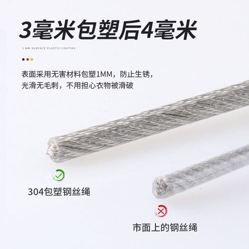 88304不锈钢晾衣绳钢丝晒衣绳晾衣架户K外包塑窗帘挂线绳子家用室