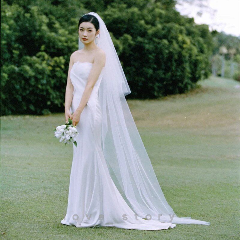 头纱新娘主婚纱长款拖地简约素沙头饰森系超仙拍照道具礼服配饰