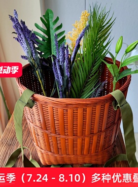 复古红竹编背篓加厚头层竹皮箩筐有背带竹筐采摘竹制品表演道具