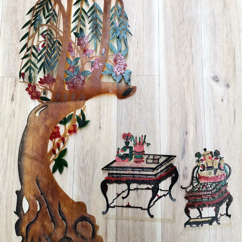 皮影戏表演 画面 布景道具 大树花木50CM 装饰画 工艺品 做工精细