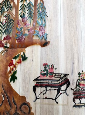 皮影戏表演 画面 布景道具 大树花木50CM 装饰画 工艺品 做工精细
