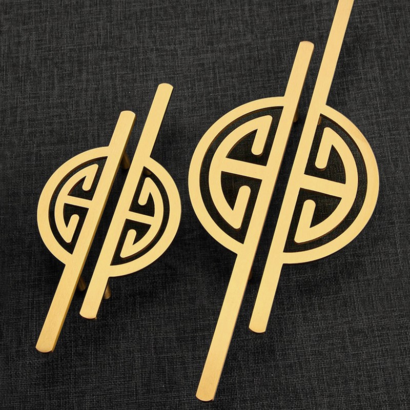 中式拉手柜门新中式加长衣柜门把手家具黄铜半圆柜子橱柜小拉手