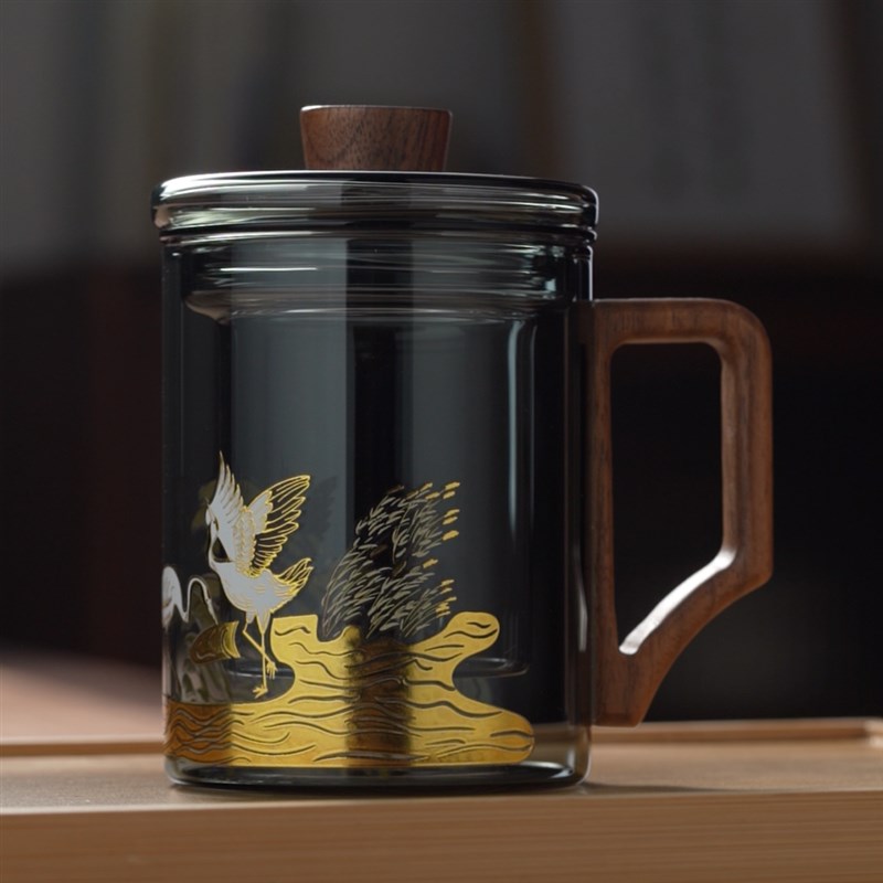 【九河之间】鹤栖三q件杯办公泡茶杯高硼硅耐热玻璃办公杯
