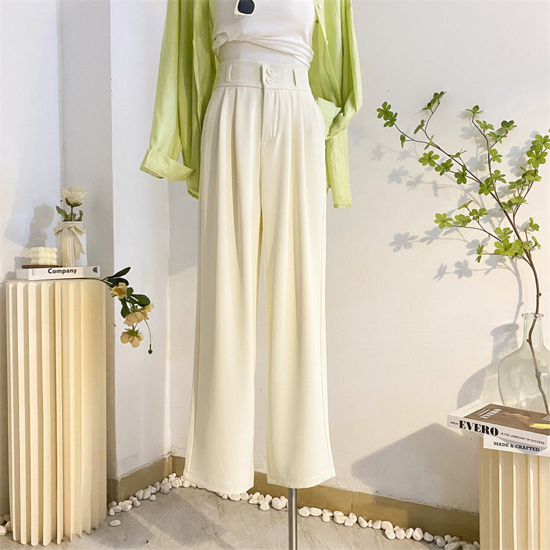 奶白色西装裤女夏高腰宽松垂感阔腿裤显瘦拖地裤薄款冰丝休闲西裤
