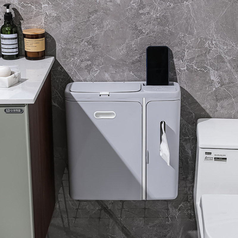 多功能垃圾桶带盖卫生间厕所壁挂式免打孔夹缝Q小号网红垃圾筒纸