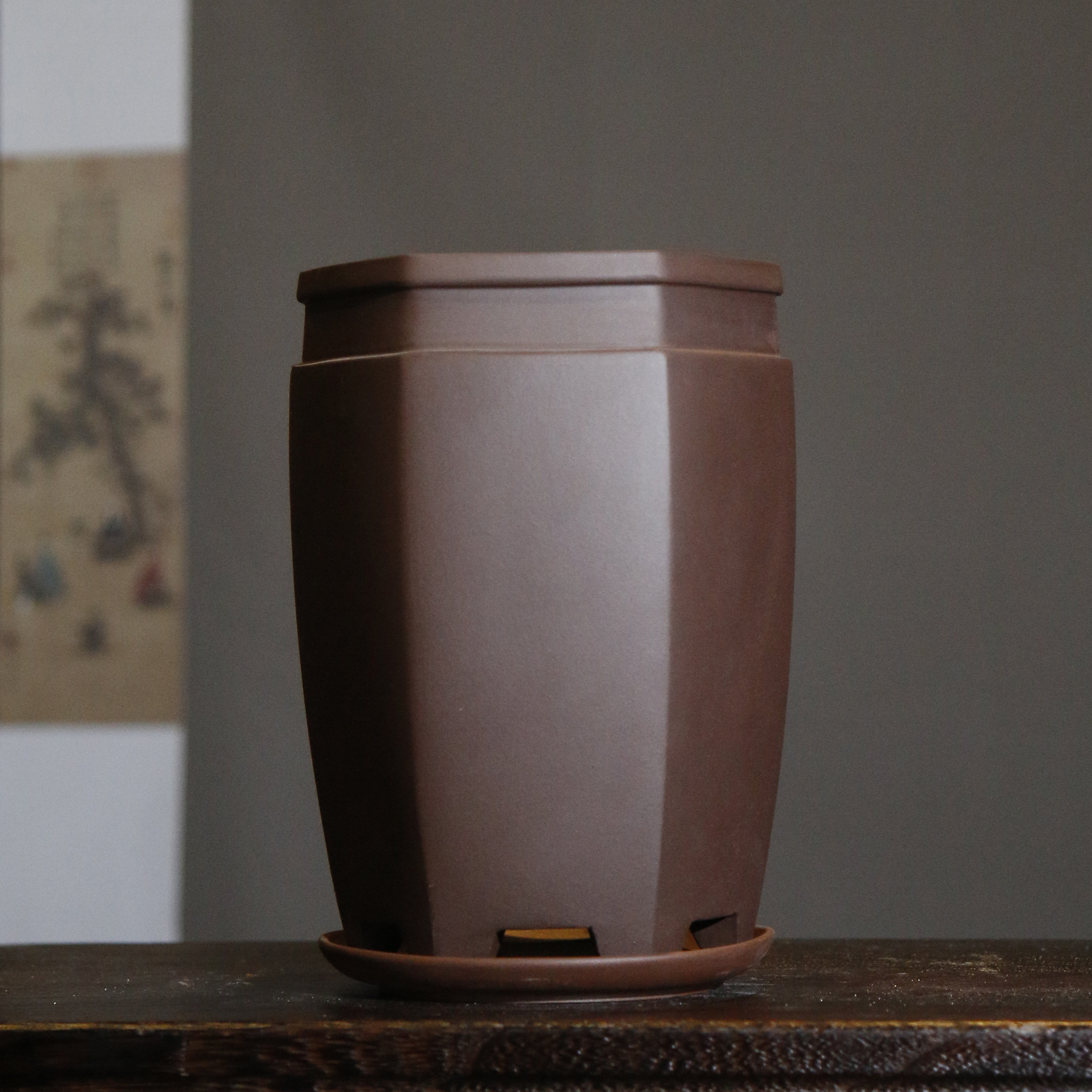 紫砂花盆兰花盆六方盆景盆签筒宜兴手工原矿多肉老桩盆法师高筒