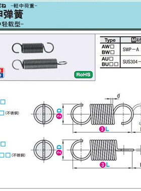 销售代替米思米拉力拉伸弹簧中轻载型BWU3 10 15 20 25 3035 40