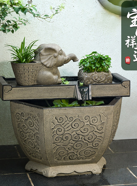 中式大象循环流水喷泉摆件客厅装饰玄关加湿器招财开业贺礼物落地