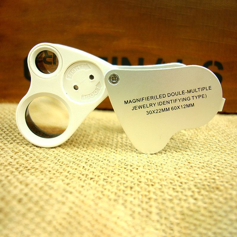 上海沪镜铝合金外壳放大镜双镜片LED珠宝30倍60倍高清品质9889