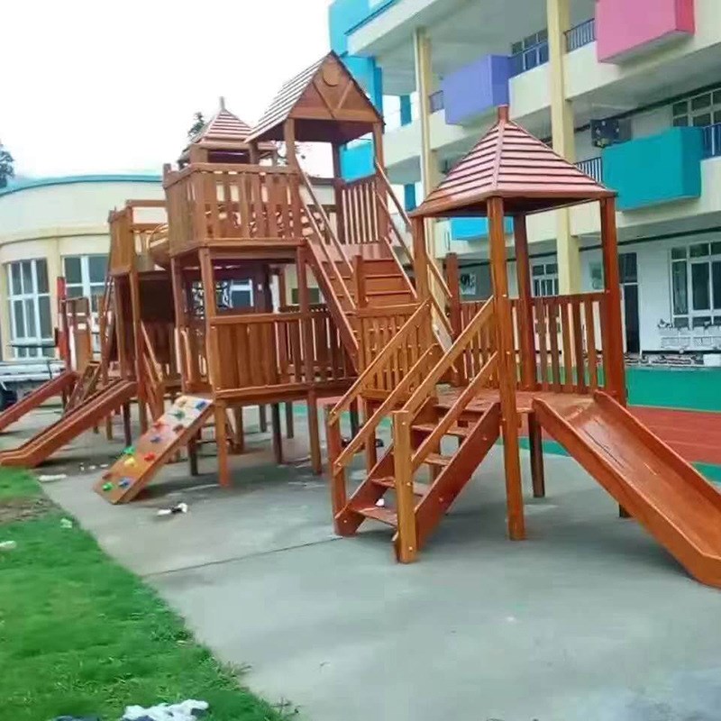 室外景区木制攀爬架钻网组合大型小区滑梯儿童户外组合游乐设备