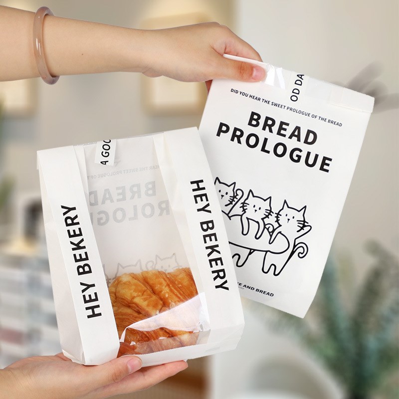 网红烘焙碱水面包袋透明开窗袋淋膜防油贝果吐司包装袋定印制logo