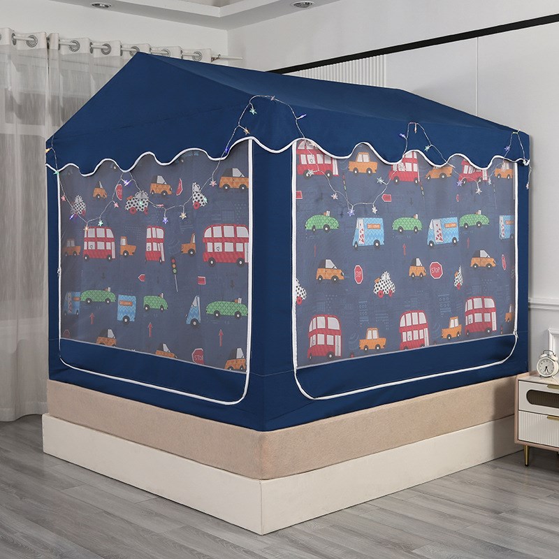 坐床式蚊帐嘻哈小屋城堡型床帘一体式拉链防摔儿童三开门家用新款