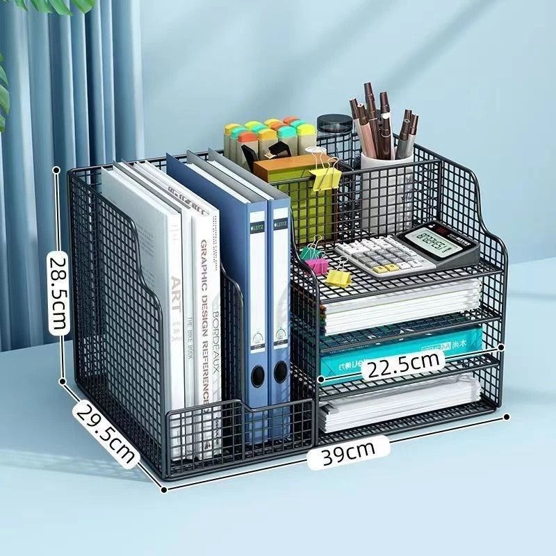 桌面书架文件置物架办公桌文件夹收纳盒书报金属多层A4纸架