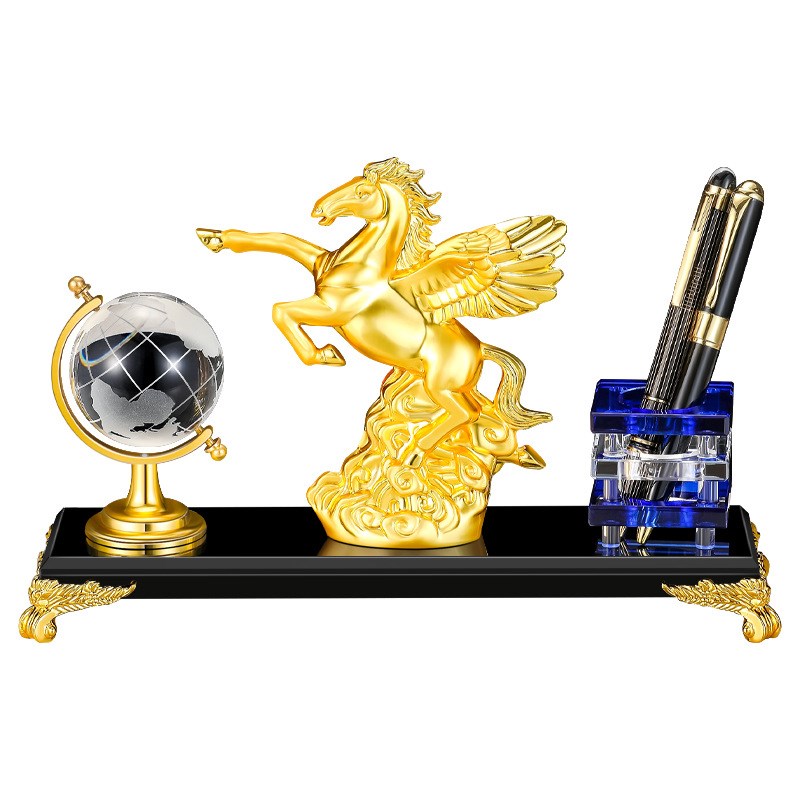 商务办公室马大成功摆件水晶笔筒地球仪老板桌面摆件室内摆台