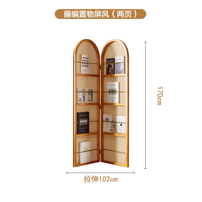 4I实木藤编屏风隔断墙复古文艺杂志书架遮挡小户型客厅入户简约座