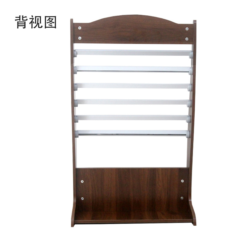 简约办公室木质报刊架落地立式书报架胡桃色报纸架六根报夹带滑轮