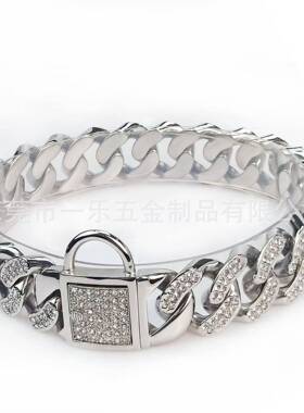 宠物项圈32mm宽不锈钢铸GSU2造4钻古巴链钻石脖链圈粒钻石狗链多