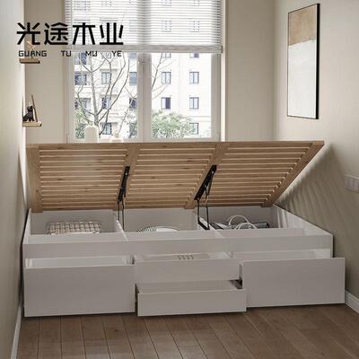 间小户型卧室木榻塌榻米床实柜现代简约板式踏踏米床省空FTN单人