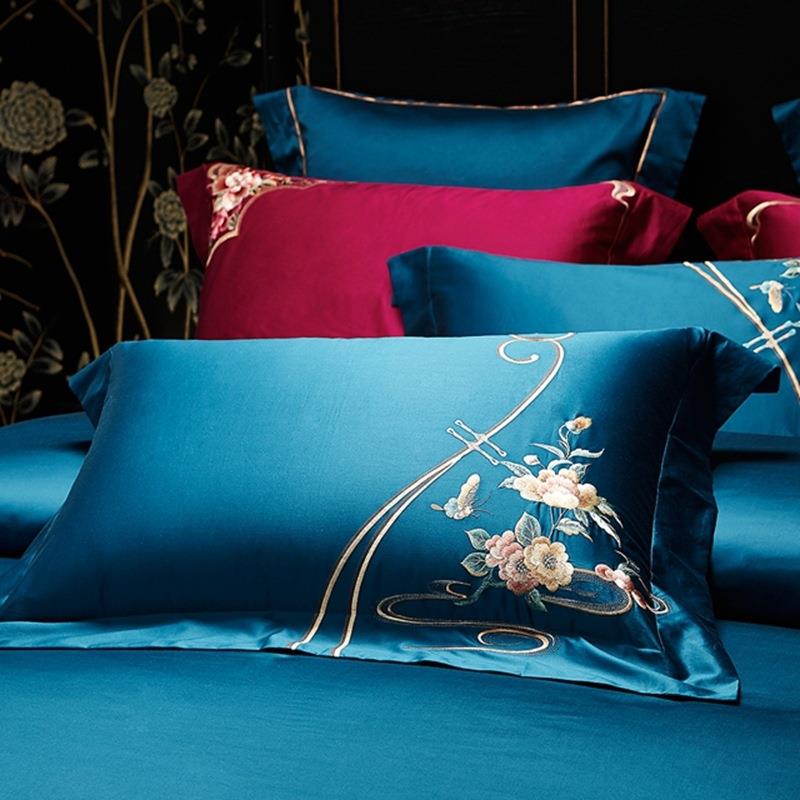 高档奢3DSI华1绣0支长绒棉四件套棉AB版纯刺套件蓄热保暖