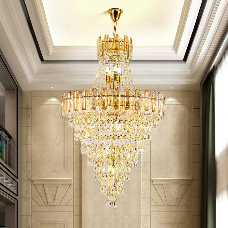 复约式楼水客晶厅大现吊灯代简轻奢豪REL华大气中空楼梯别墅长吊