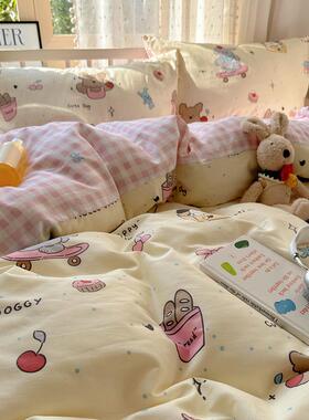 奶油通纯AAS棉四件套亲肤全棉被套小清新三学生件套1.85m1.米卡床